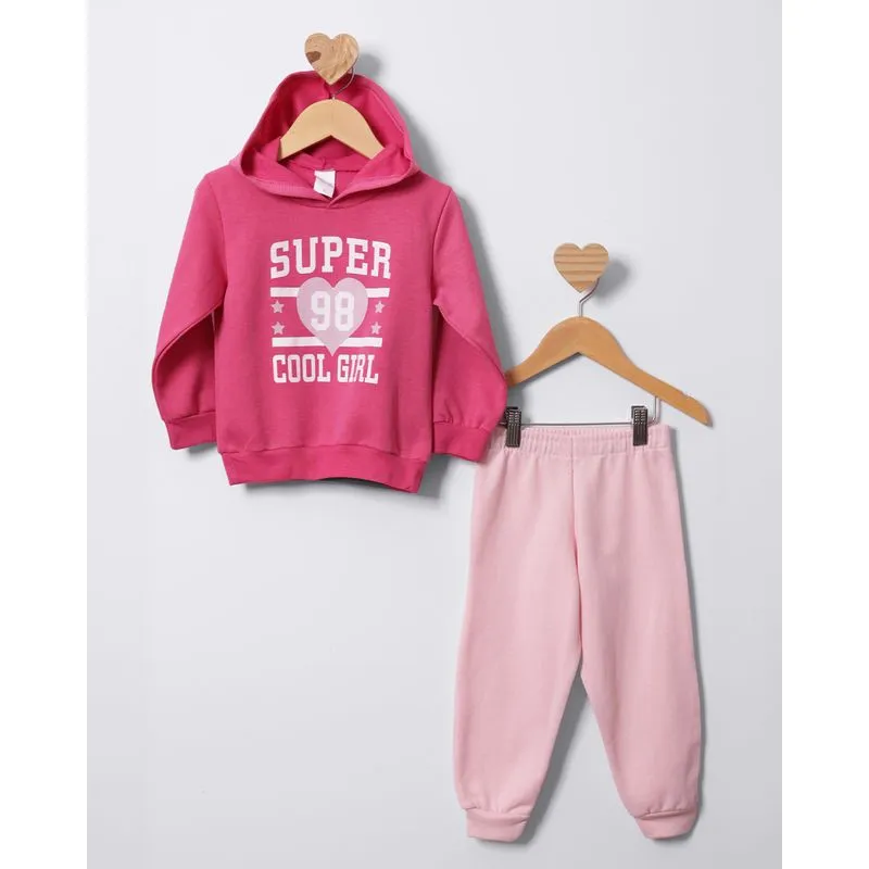 Conjunto Moletom Bebê Com Capuz Estampa Frontal Rosa 1