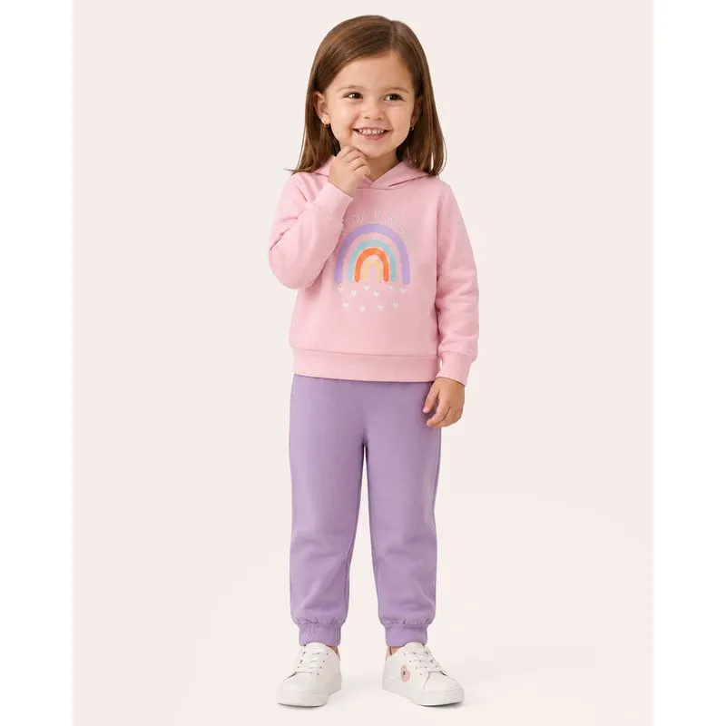 Conjunto Moletom Bebê Com Capuz Estampa Rosa 1