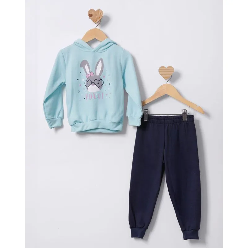Conjunto Moletom Bebê Capuz Estampa Coelho Azul 2