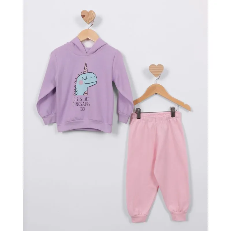 Conjunto Moletom Bebê Estampa Dinossauro Lilás 3