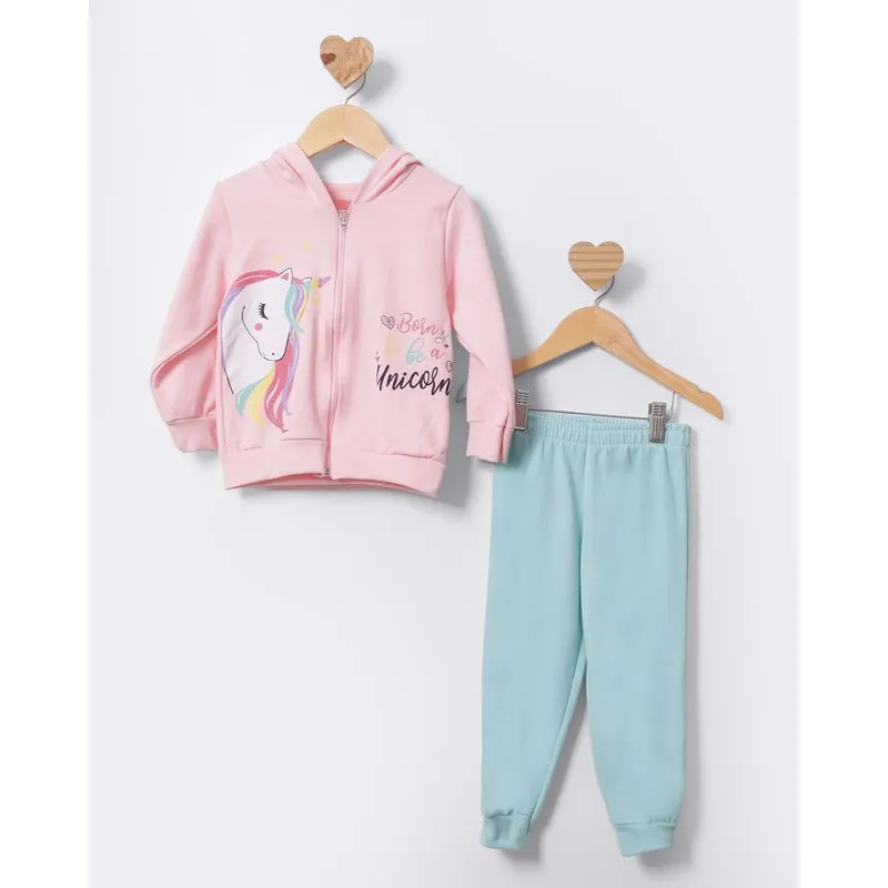 Conjunto Moletom Bebê Com Capuz Unicórnio Rosa 2
