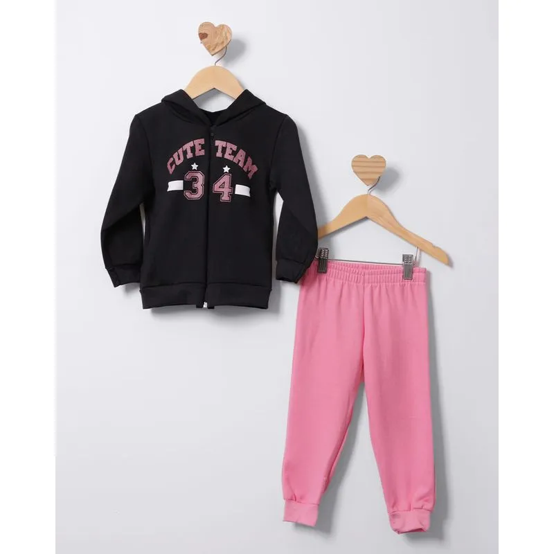 Conjunto Moletom Bebê Estampa Com Capuz Preto 2