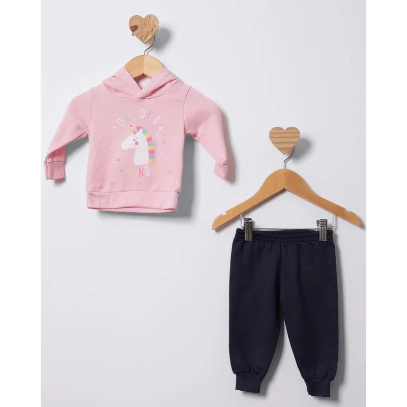 Conjunto Moletom Bebê Com Capuz Estampa Unicórnio Rosa P