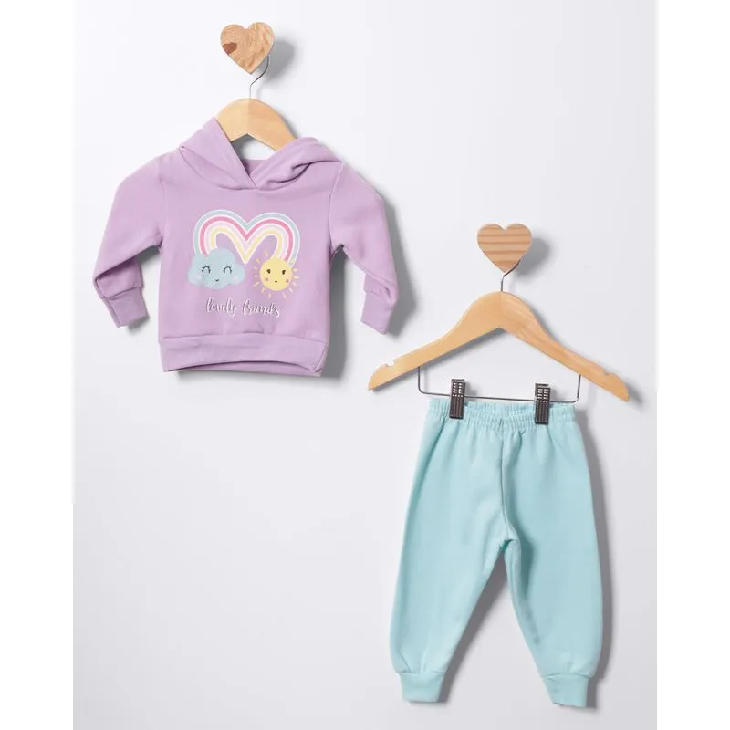 Conjunto Moletom Bebê Com Capuz Estampa Frontal Lilás G