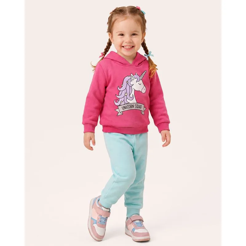 Conjunto Moletom Bebê Estampa Unicórnio Com Capuz Rosa 2