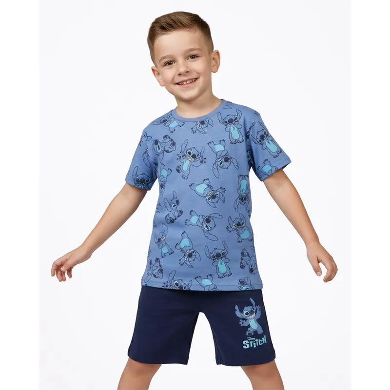 Conjunto Infantil Curto Algodão Disney Stitch Azul 4