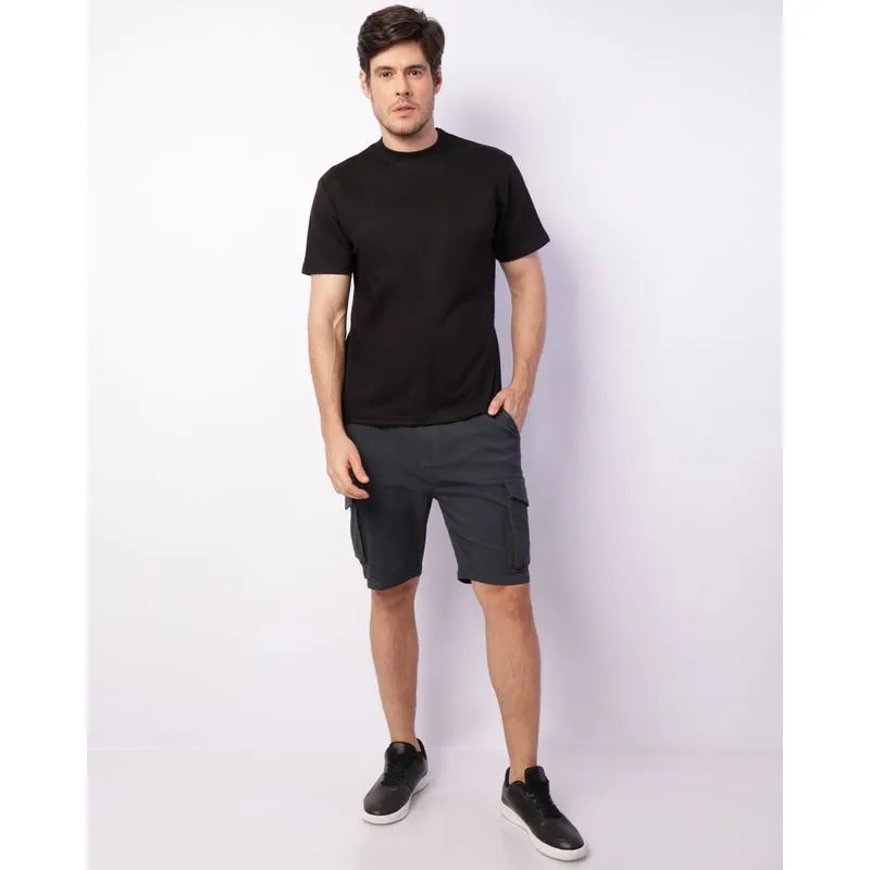 Bermuda Masculina Sarja Cargo Cordão Elástico Cinza 38