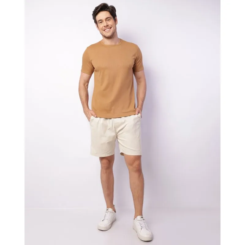 Bermuda Sarja Masculina Reta Cordão Elástico Bege 46