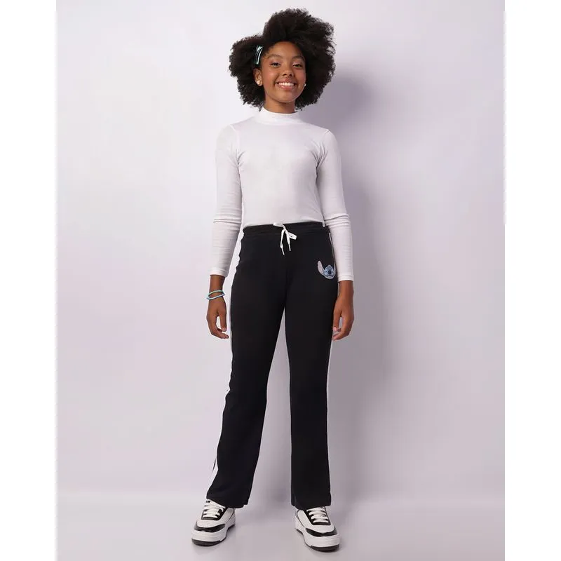 Calça Moletom Juvenil Reta Disney Stitch Com Viés Cordão Preta 12