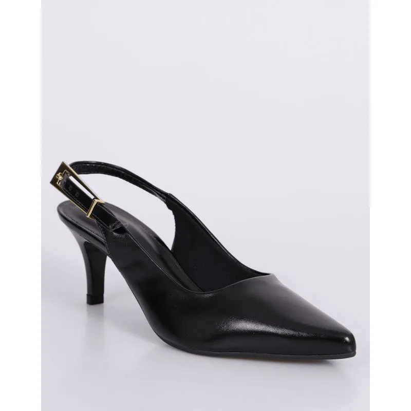 Sapato Scarpin Slingback Com Fivela Bico Fino Preto 38