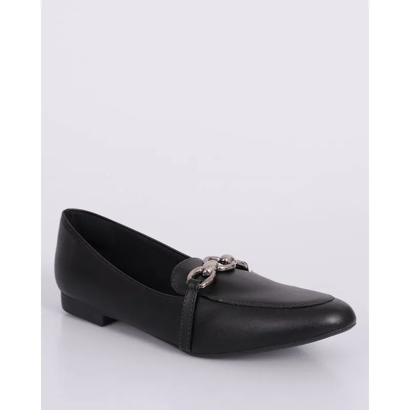 Mocassim Feminino Oxford Com Corrente Preto 37