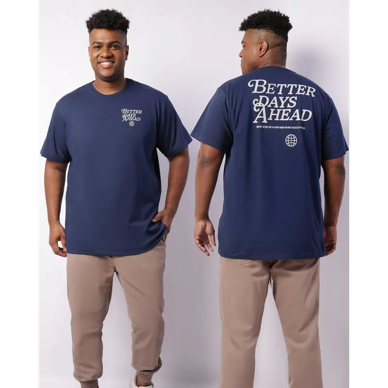 Camiseta Plus Size Masculina Estampa Frente E Costas Marinho G1