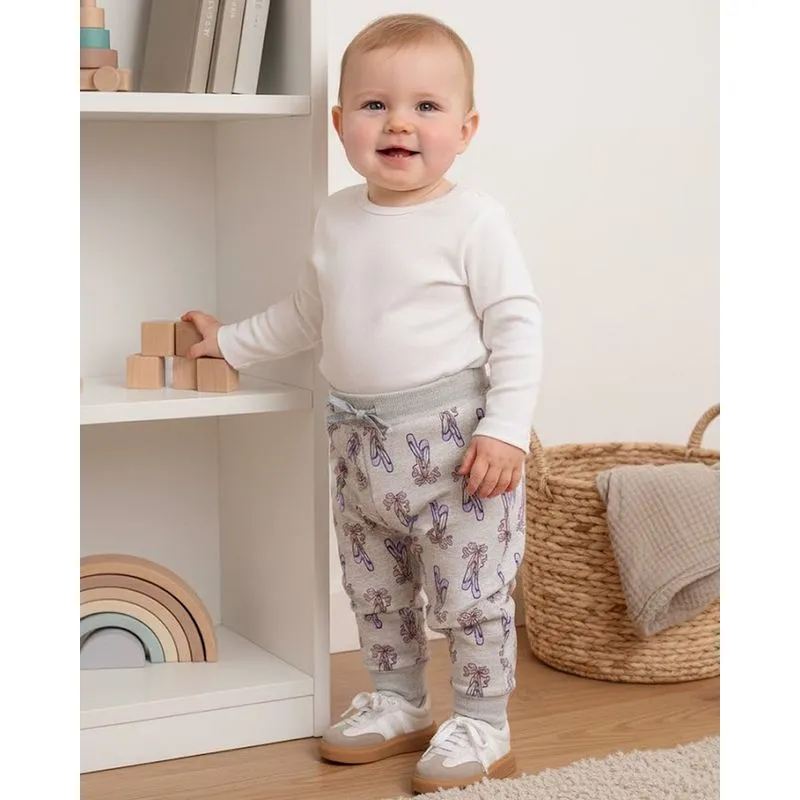 Calça Moletom Bebê Estampa Sapatilha de Balé Cinza M