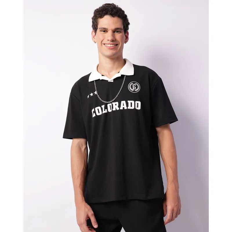 Camisa Polo Masculina Manga Curta Estampada Com Bordado Preta G