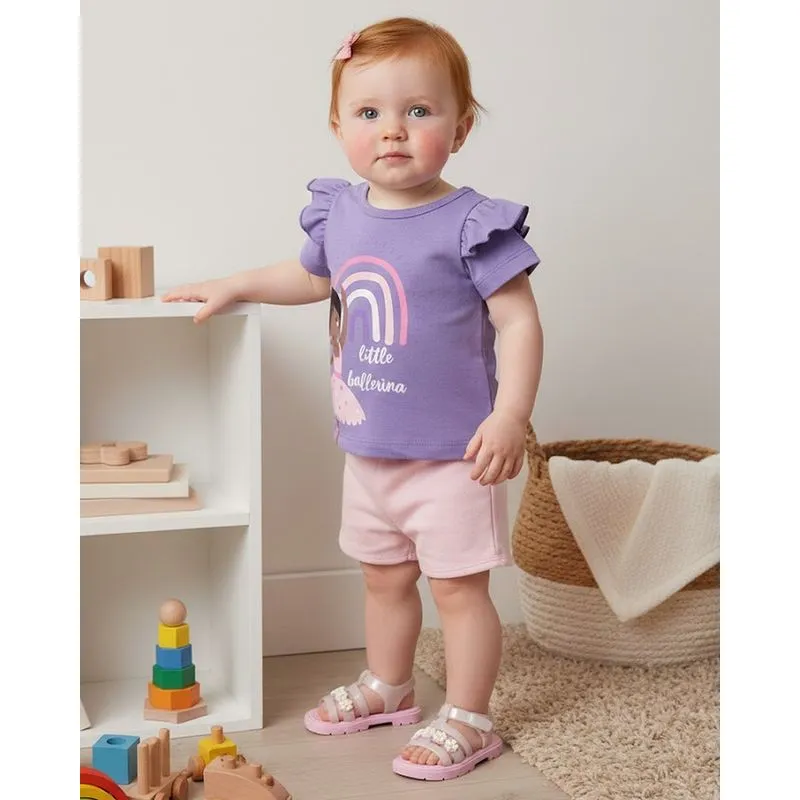 Conjunto Bebê Curto Estampa Bailarina Lilás P