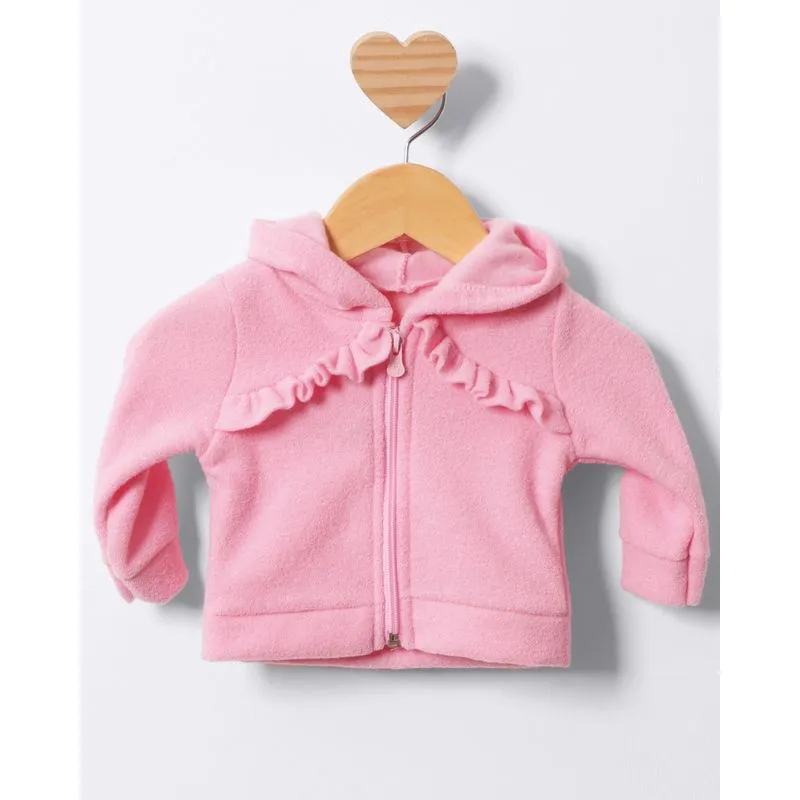 Jaqueta Bebê Fleece Com Capuz Babados Rosa P