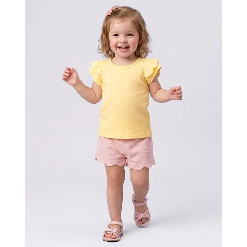 Blusa Bebê Manga Texturizado com Babado Amarela 2