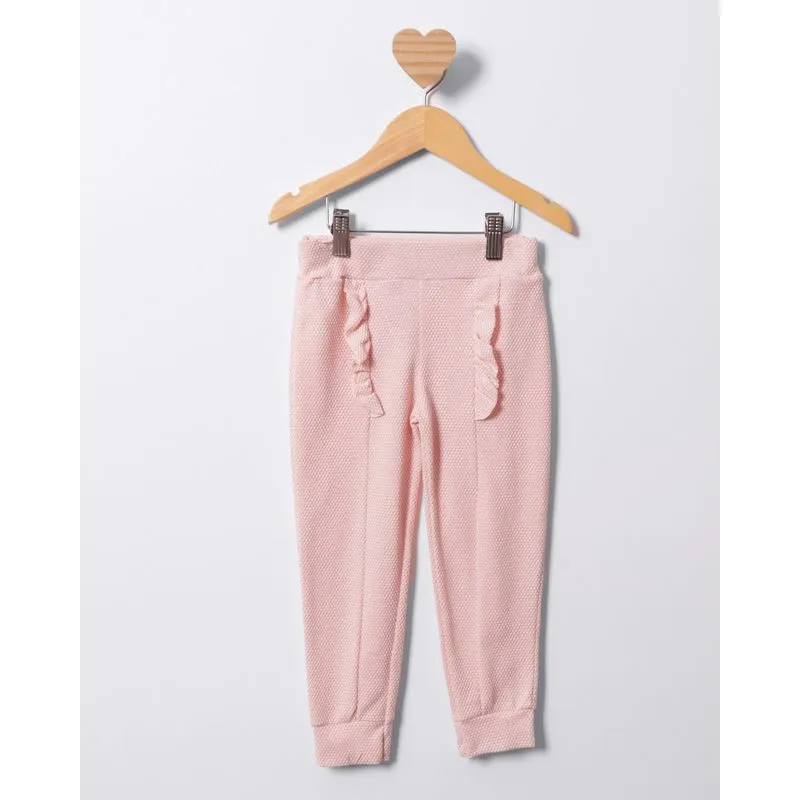 Calça Bebê Jogger Texturizada Com Babado Rosa 2