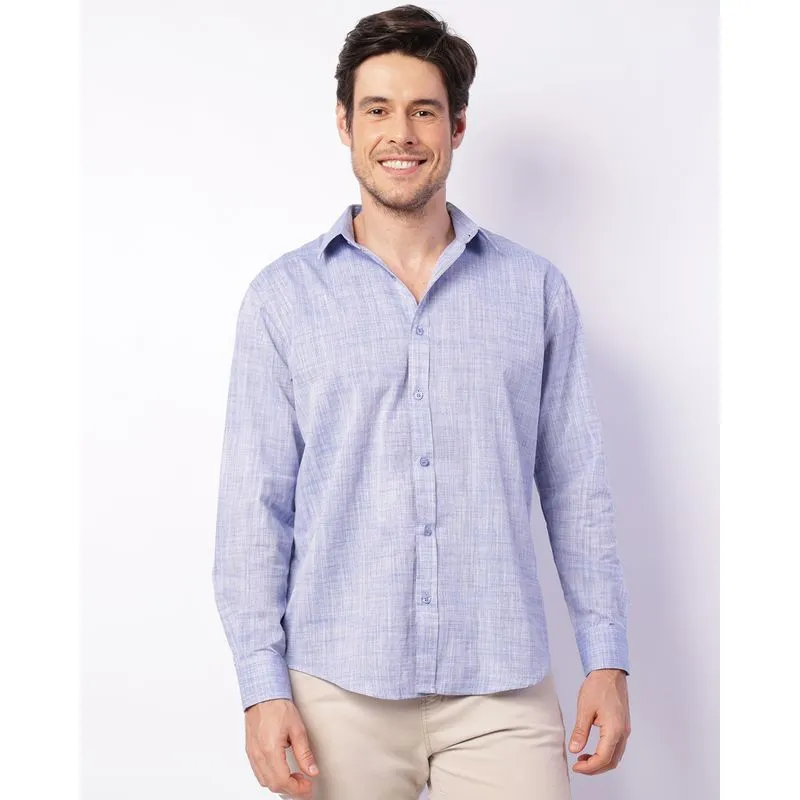 Camisa Masculina Manga Longa Azul P