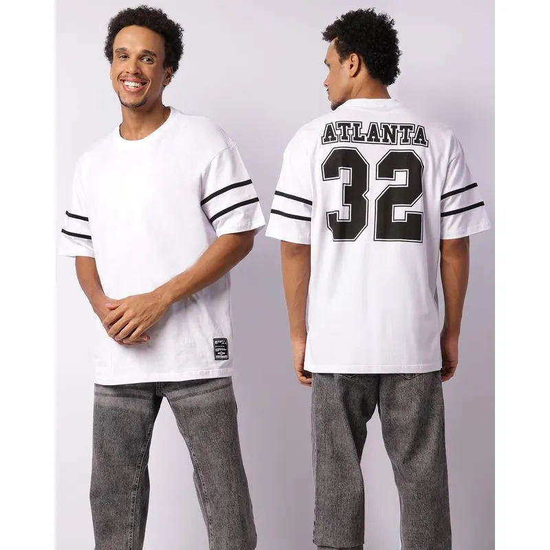 Camiseta Masculina Manga Curta Oversized Estampada Branca P