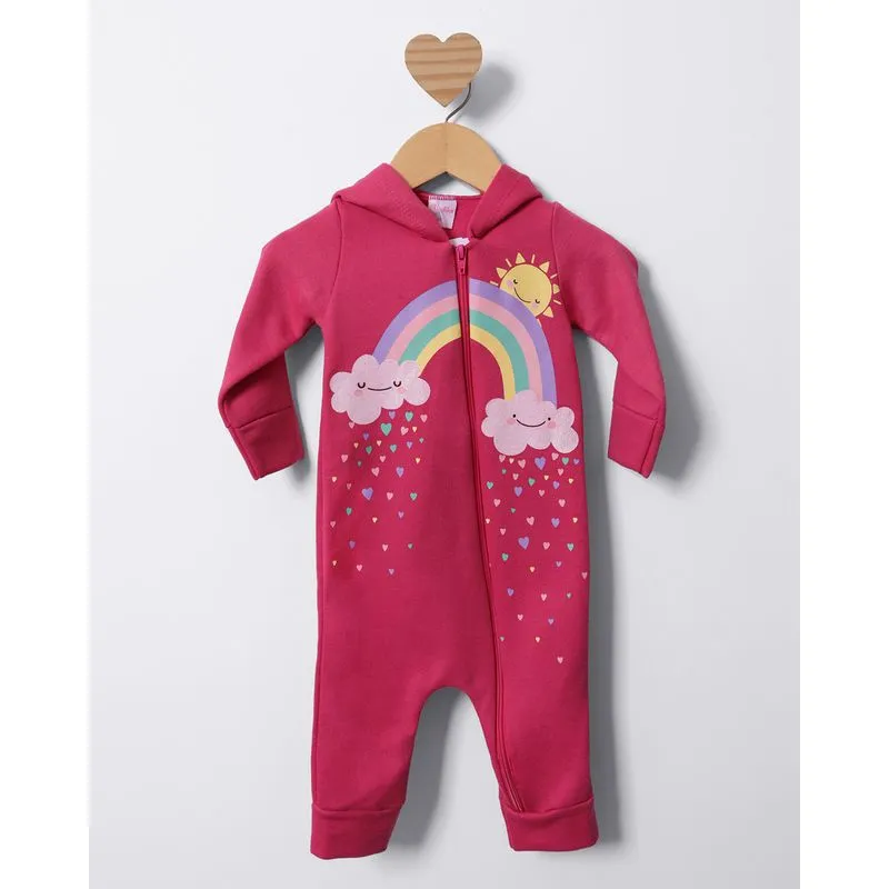 Macacão Moletom Bebê com Zíper Estampa Arco-íris Rosa G