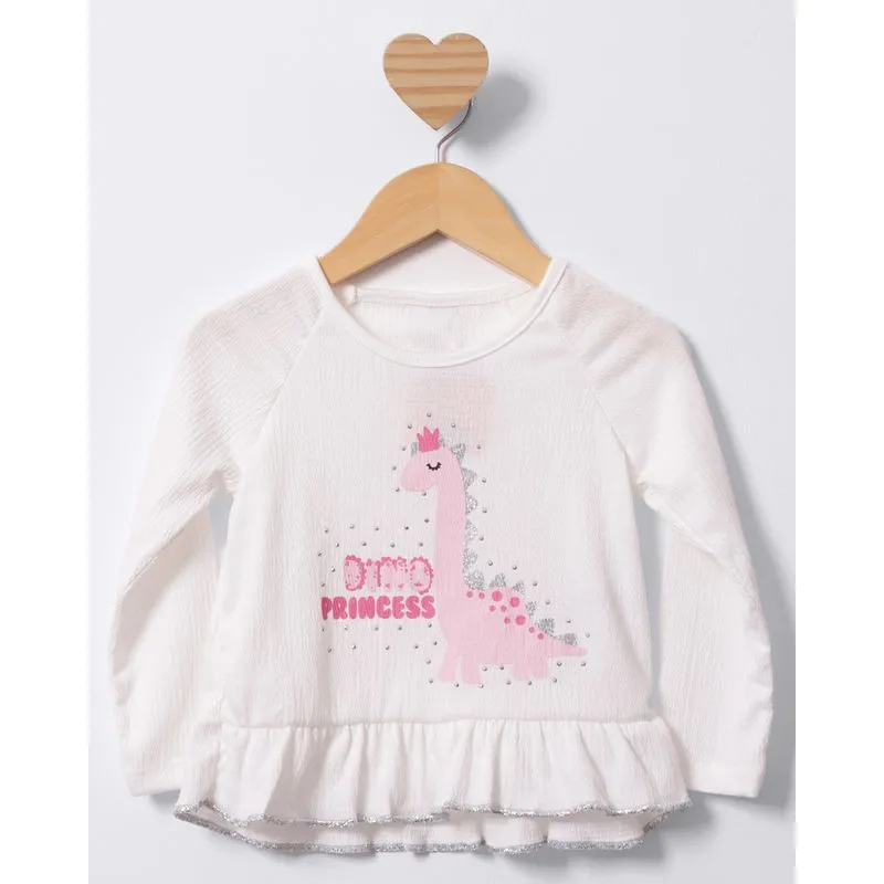 Blusa Bebê Manga Longa Texturizada Estampa Dinossauro Branca 1
