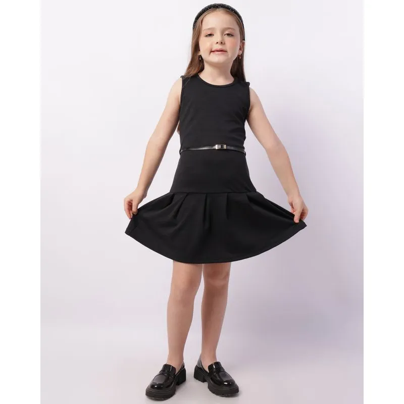 Vestido Infantil Curto Babado com Cinto Preto 4