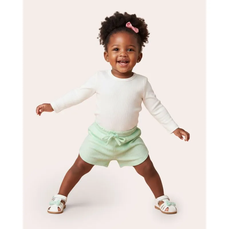Short Bebê Canelado com Cordão Verde UN