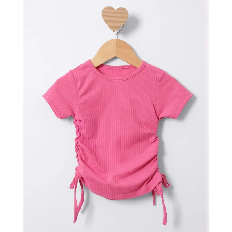 Blusa Bebê Manga Curta Canelada Com Colissê Rosa 1