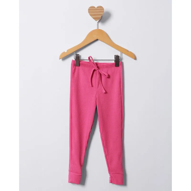 Calça Bebê Jogger Canelada Com Cordão Rosa 1