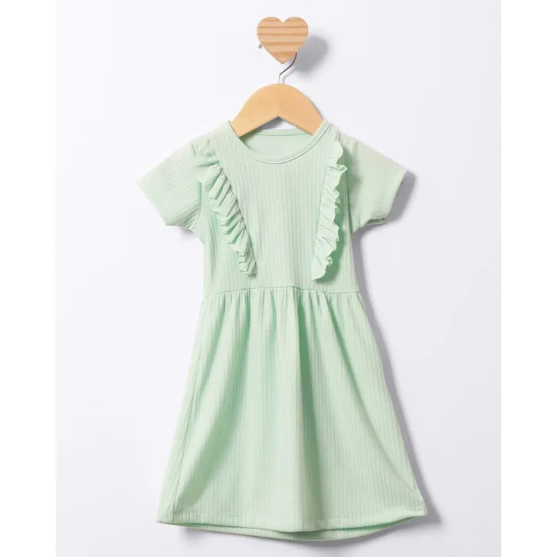 Vestido Bebê Curto Canelado Com Babados Verde 3