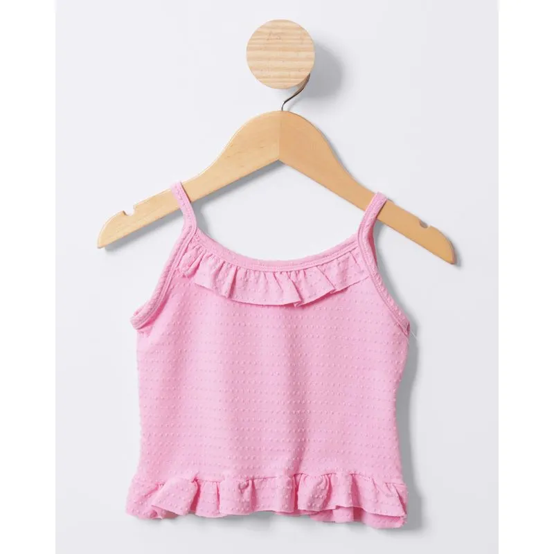 Regata Bebê Cropped Texturizada Com Babado Rosa 2