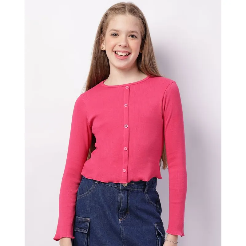 Blusa Juvenil Cropped Manga Longa Canelada Rosa 10