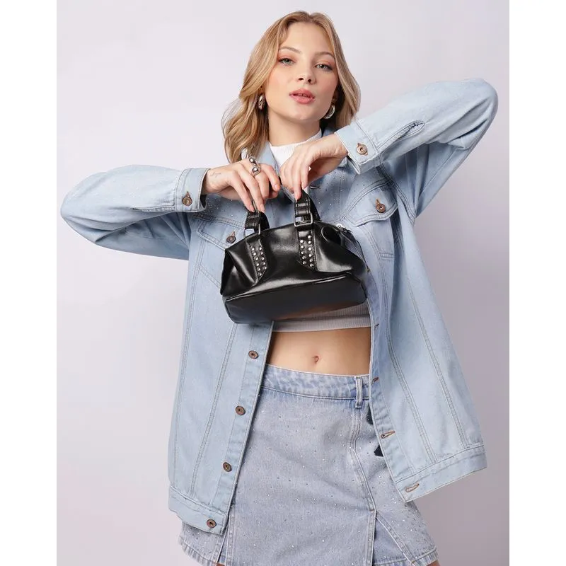 Bolsa Feminina Pequena Alças Removíveis Com Tachas Preta UN