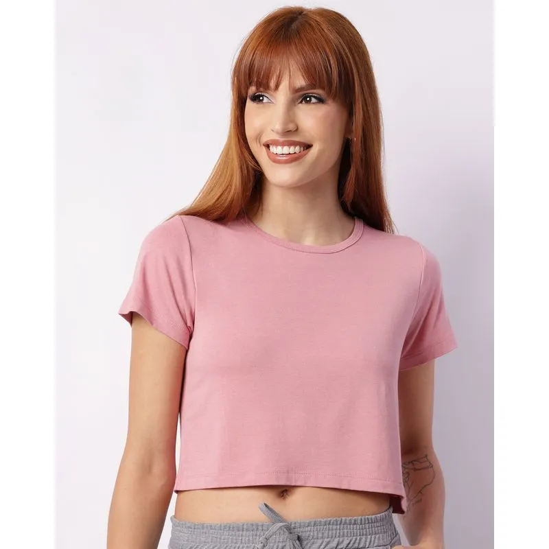 Blusa Feminina Cropped Básica Manga Curta Rosa M