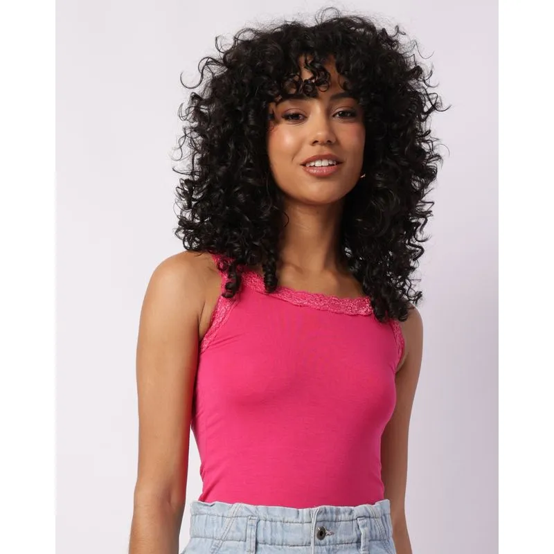 Regata Feminina Viscose com Renda Rosa M