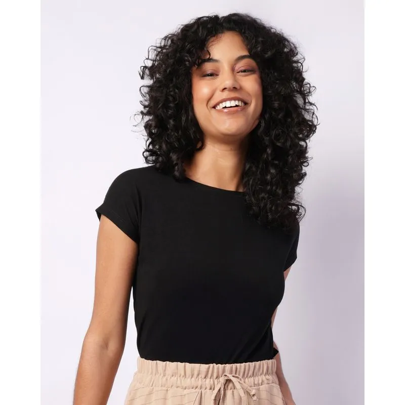 Blusa Feminina Manga Curta Básica Mullet Preta G