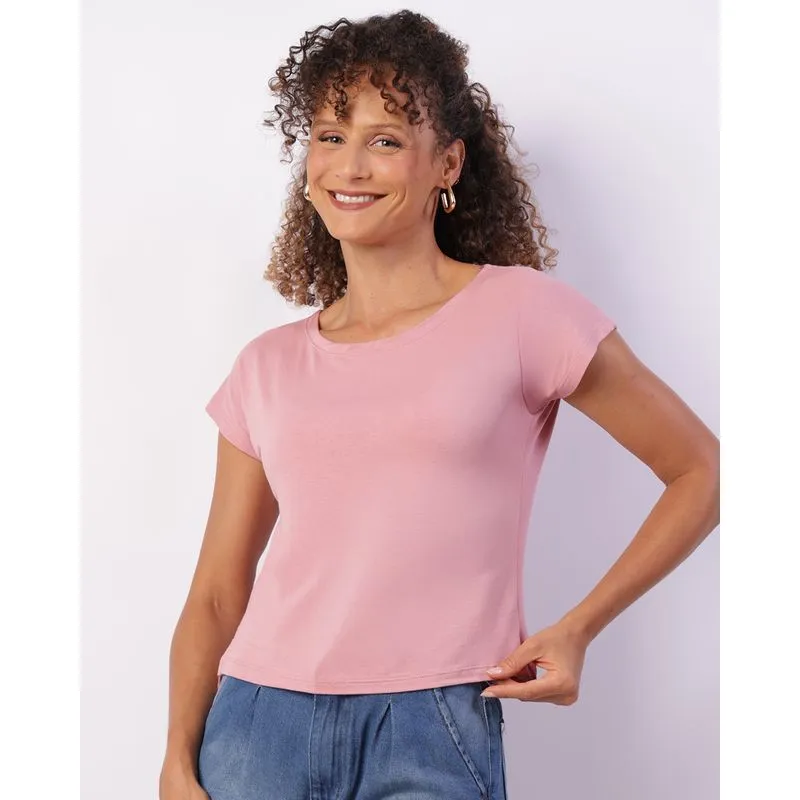 Blusa Feminina Viscose Manga Curta Básica Rosa G