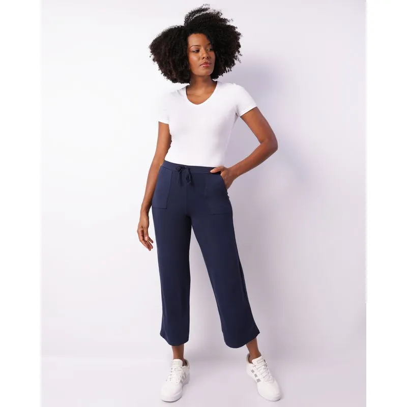 Calça Feminina Pantacourt Viscose Com Bolsos Marinho G