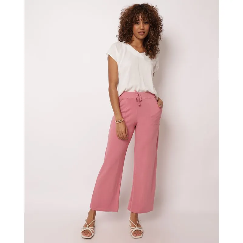 Calça Feminina Pantalona Com Bolsos Rosa M