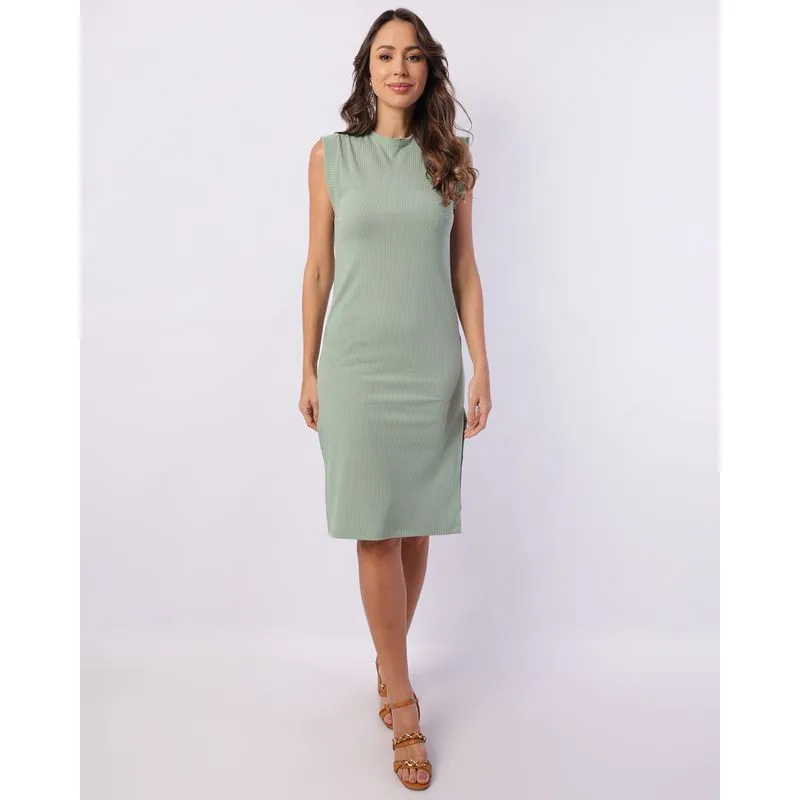 Vestido Feminino Curto Canelado com Fenda Verde P