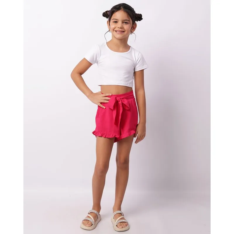 Short Infantil Viscose Com Cordão Babado Elástico Rosa 6