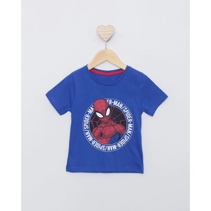 Camiseta Bebê Manga Curta Marvel Estampa Homem Aranha Azul 2
