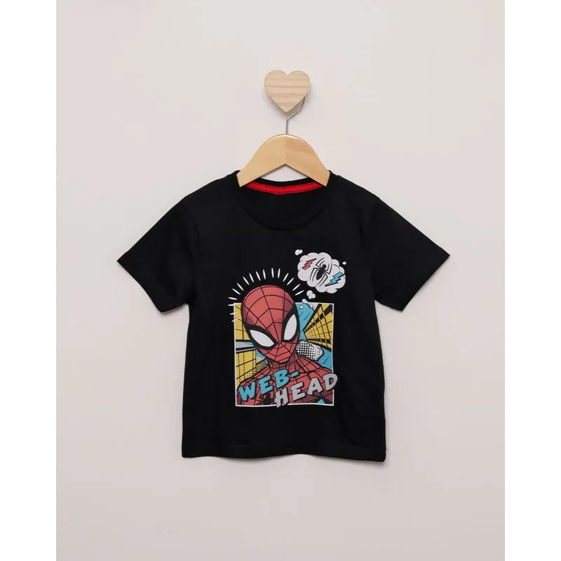 Camiseta Bebê Manga Curta Marvel Estampa Homem Aranha Preta 2