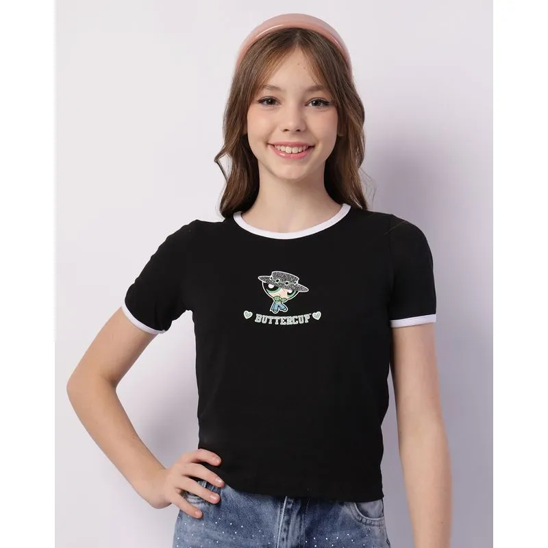 Camiseta Juvenil As Meninas Superpoderosas Docinho Preta 14
