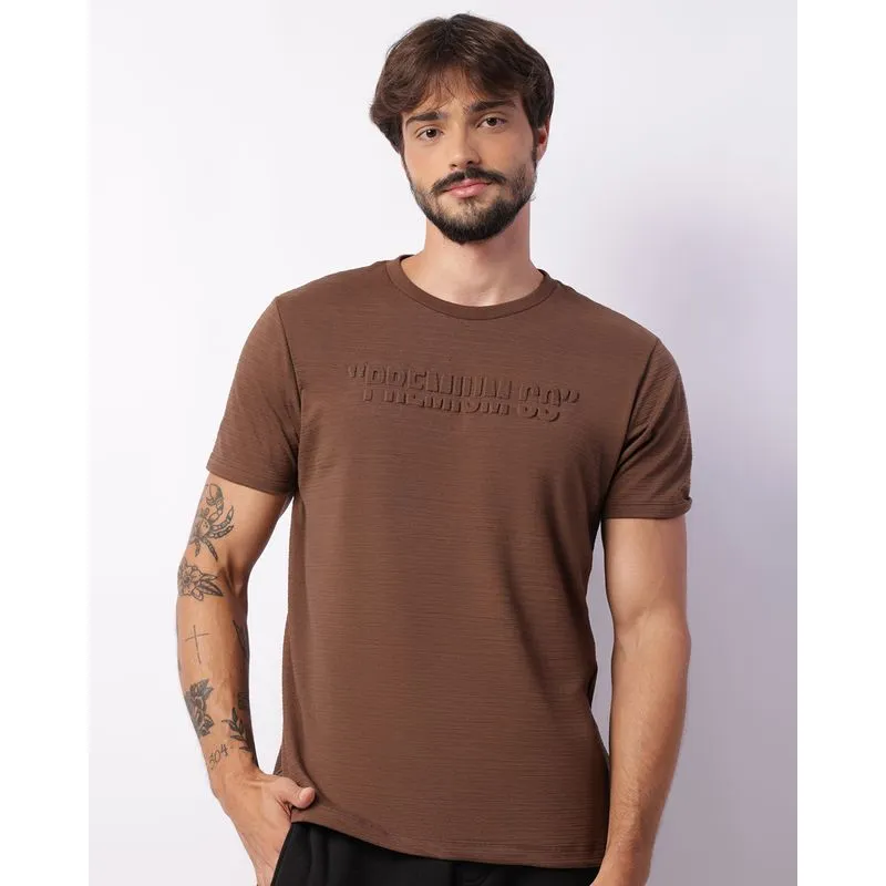 Camiseta Masculina Texturizada Estampa Emboss Manga Curta Marrom M