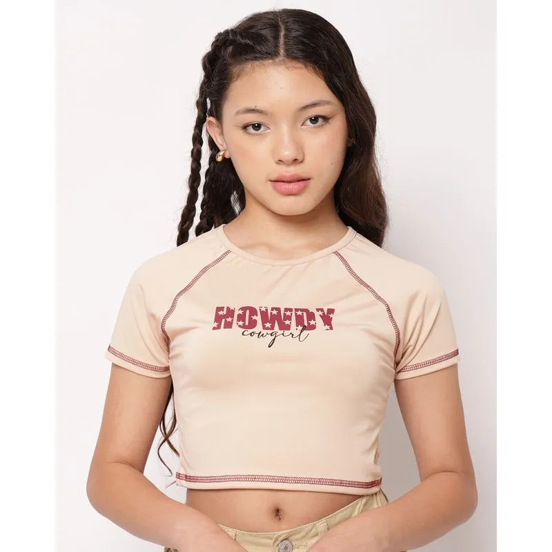 Blusa Juvenil Cropped Suplex Manga Curta Bege 10