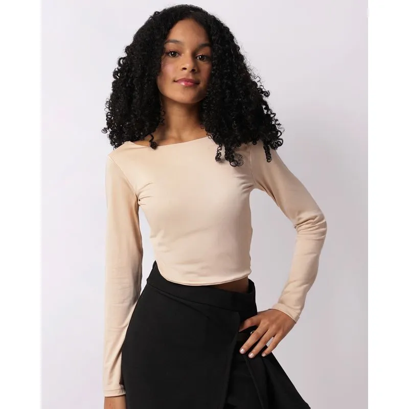 Blusa Juvenil Cropped Suplex Manga Longa Bege 14