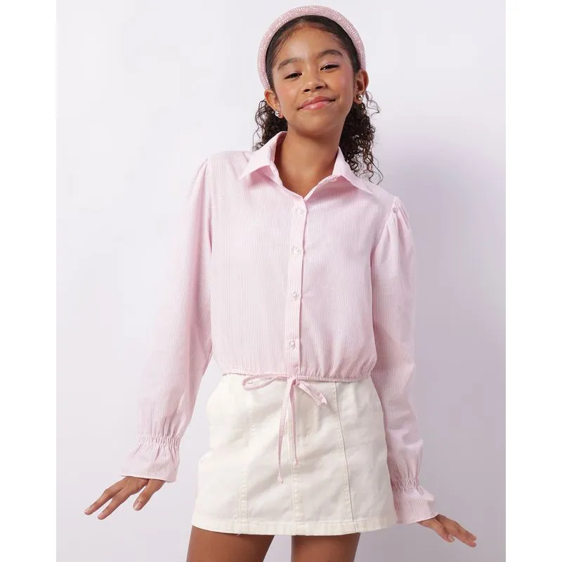 Camisa Juvenil Manga Longa Cropped Listrada Rosa 16
