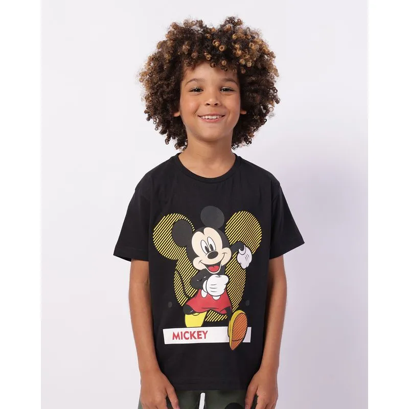 Camiseta Infantil Algodão Disney Mickey Manga Curta Preta 4